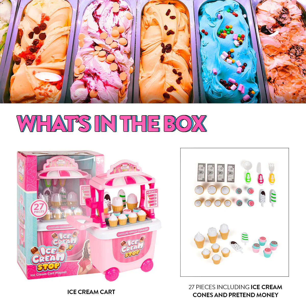 Ice Cream Cart Playset – Kids Dessert Shop & Treat Trolley