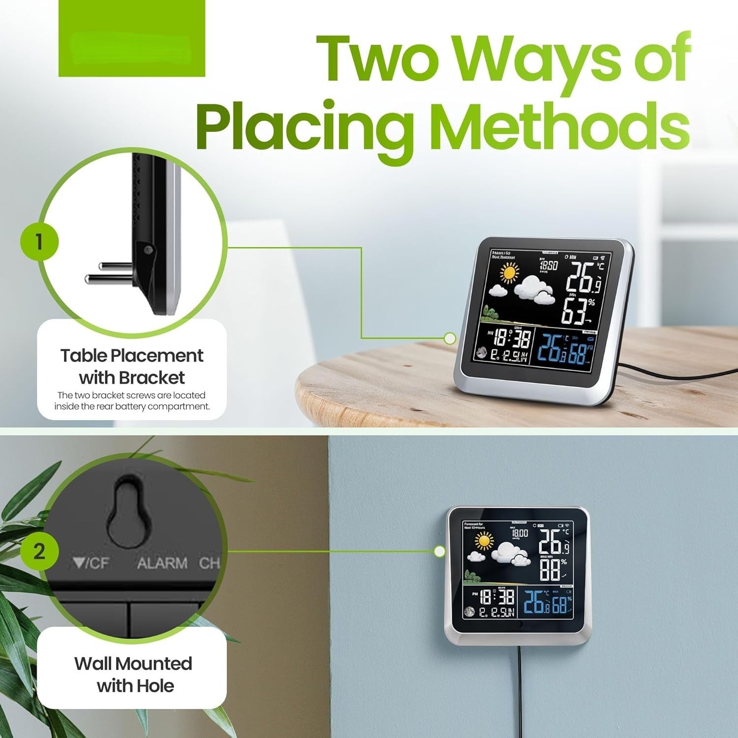 Home Weather Station & Indoor/Outdoor Thermometer Wireless – Weather Forecast, Barometer & Moon Phase Display